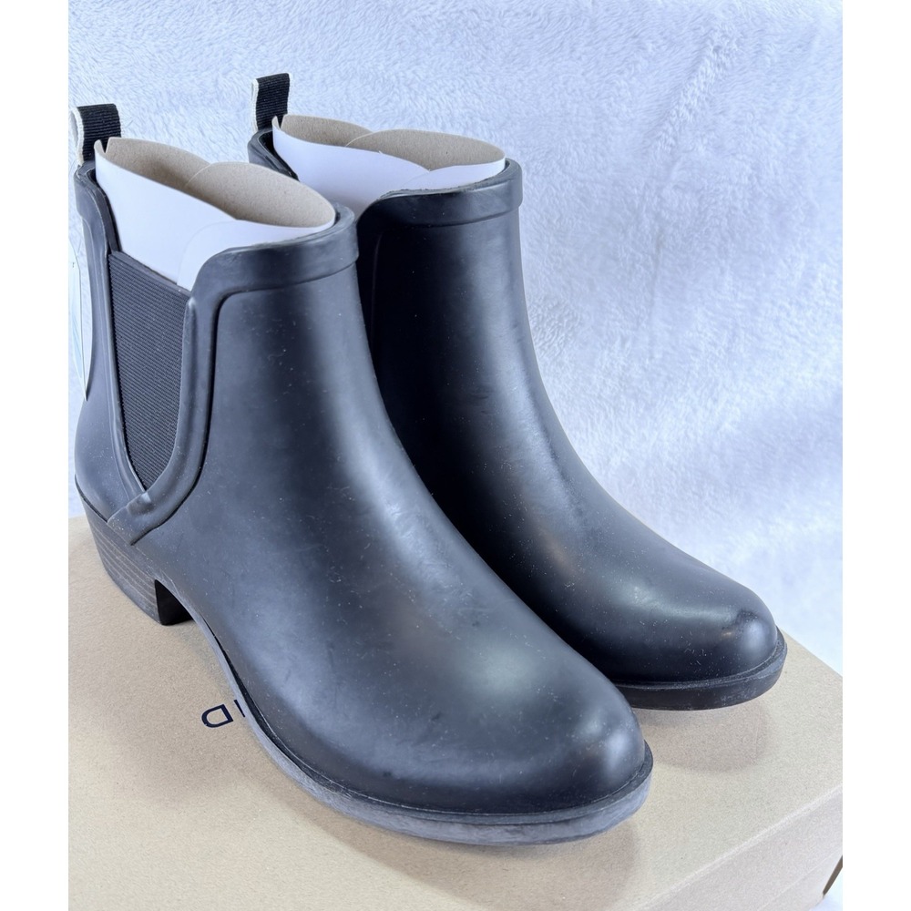 Lucky Brand Basel H2O Black Rubber Rain Boots Chelsea Ankle Booties Women's 8M